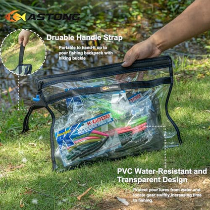 2 Layer Water-resistant Fishing Bait PVC Clear Storage Bag BaitShield Tackle Bag Storage for Bait Tackle Lures Soft Plastics and Fishing Gear Large Capacity 2 Size (1Pc Medium+1Pc Large)