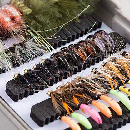 BASSDASH Fly Fishing Flies Kit Fly Assortment Trout Bass Fishing with Fly Box with Dry/Wet Flies, Nymphs, Streamers, Popper - style: 76 Pcs Assorted Trout Flies Kit