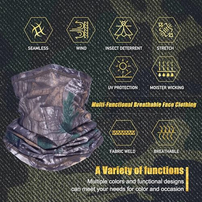 Camo Face Mask & Neck Gaiter - UV Sun Protection, Cooling for Men & Women - Hunting, Fishing, Cycling, Hiking - color: Camo B