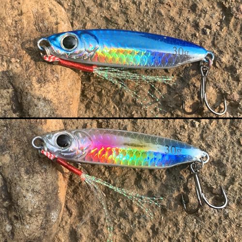 Tripquips Saltwater Jigs Fishing Lures with Ultra-Sharp Hooks, Saltwater Spoon Lure for Tuna Salmon Grouper, Sea Fishing Jigging Lure, Trolling Spoon for Bass Fishing - color: 5PCS-30g/1.06oz