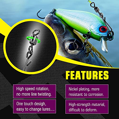AMYSPORTS Rolling Connector Fishing Swivel Saltwater Corrosion Resistance Snap Swivels Kit Stainless Quick Fishing Snap Barrel Freshwater Trolling Accessories - size: Size 6+6 (30lb) 100 pcs
