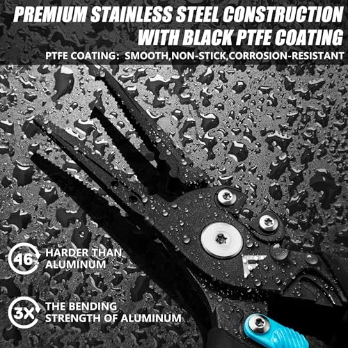 FLISSA Fishing Pliers, Safety Lock Design Fish Pliers Saltwater, Aluminum Hook Remover, Titanium 6Al-4V Jaw and Tungsten Carbide Line Cutters, Sheath & Lanyard, Fishing Gear Gifts for Men - size: 7.5-inch