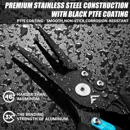 FLISSA Fishing Pliers, Safety Lock Design Fish Pliers Saltwater, Aluminum Hook Remover, Titanium 6Al-4V Jaw and Tungsten Carbide Line Cutters, Sheath & Lanyard, Fishing Gear Gifts for Men - size: 7.5-inch