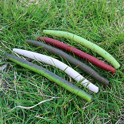 Wacky-Worms-Bass-Fishing-Lure-Kit-Wacky-Rig-Worms-Soft-Plastic-Stick-Baits3 4" 5" 6 inch - color: 5 inch 30 pcs