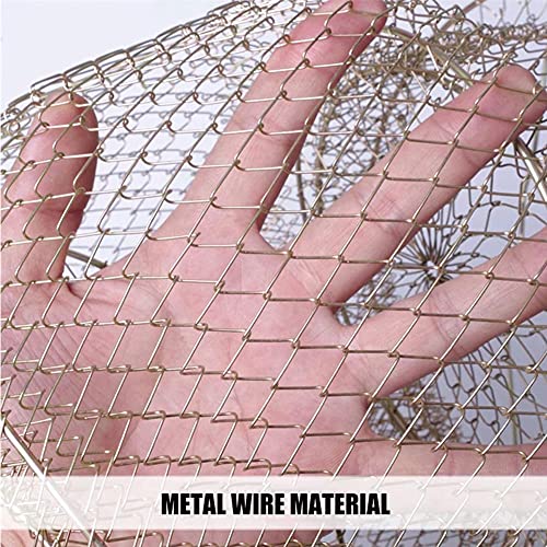 Galvanized Steel Wire Fish Basket Collapsible Floating Fishing Net Cage Metal Mesh Fish Crab Trap Round Fishes Basket Fishing Keep Net Fishing Accessories Tool