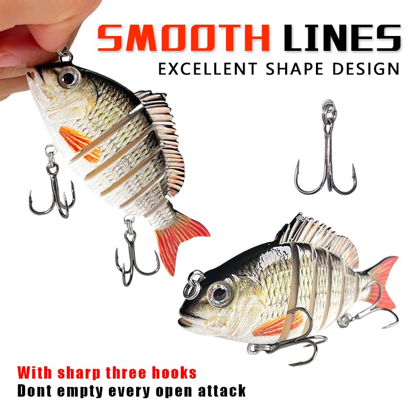 3pcs Multi-Jointed Panfish Bluegill Swimbait Hard Sinking Bass Fishing Lure with Sharp Treble Hooks, Lifelike Fishing Lures for Bass Trout Walleye Crappie, Amazing Swimbaits Gift - color: 04-3.15inches