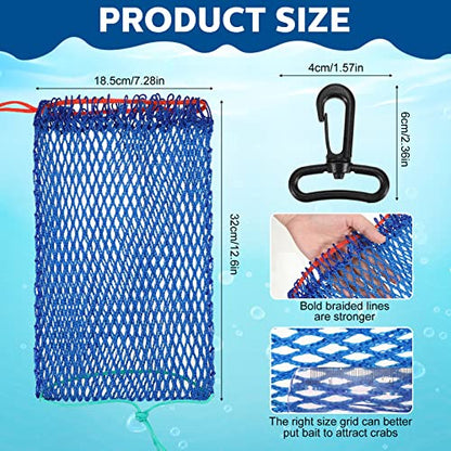 Honoson 6 Pcs Crab Trap Bait Bags with Locker Portable Fish Trap Outdoor Sports Style Crab Snare Mesh Bait Traps Shrimp Net Fishing Accessories Folding Crabbing Equipment for Crawfish Minnow Lobster
