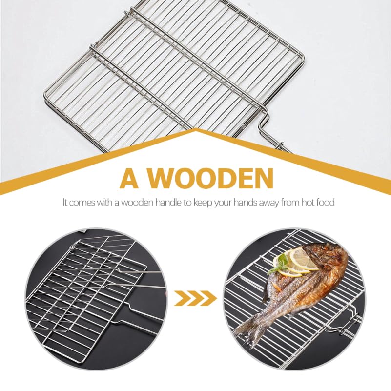 Cabilock Thickened Stainless Steel Fish Grill Basket 15.75X11.81 Inch BBQ Grilling Rack with Handle for Outdoor Cooking Camping Vegetable and Meat Grilling
