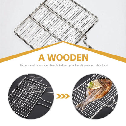 Cabilock Thickened Stainless Steel Fish Grill Basket 15.75X11.81 Inch BBQ Grilling Rack with Handle for Outdoor Cooking Camping Vegetable and Meat Grilling