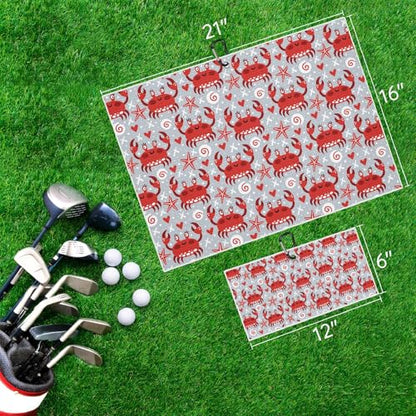 Cute Crabs Starfish Golf Towel for Golf Bags Carts Red Crab Golf Towels with Clip Funny Seafood Waffle Towels Cleaning Cloth 2 Packs for Men Golfer Accessories, Birthday Father's Day Present - color: Red Grey