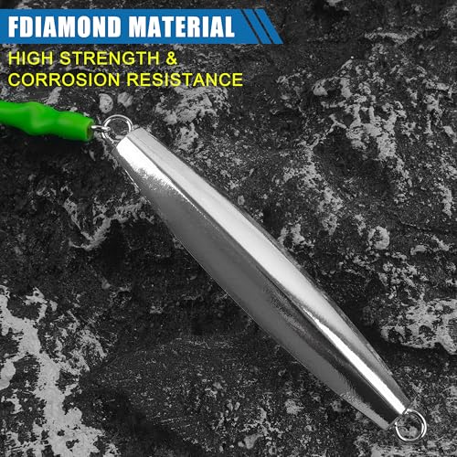 Diamond Jig Saltwater Fishing Lures Casting Jigging Spoon with Tube Tail Stainless Steel Hooks Trolling Lures Striped Bass Metal Jig for Deep Sea Surf Fishing Bottom Dragging Sinking - color: Green, size: 2 oz