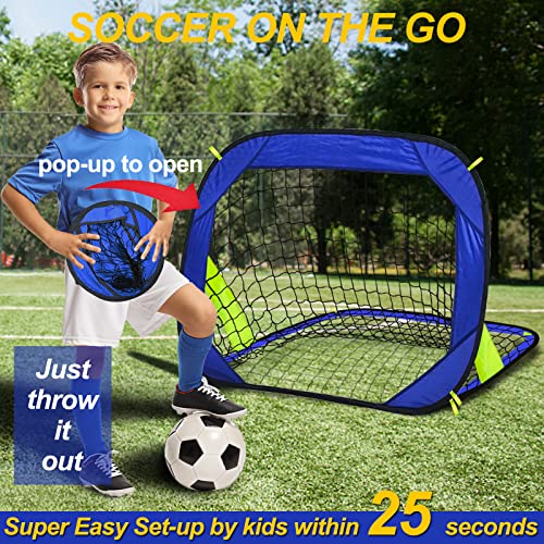 EVERRUSH Pop Up Soccer Goals Nets for Backyard Beach Soccer Training Net Mini Portable Foldable Lightweight Indoor + Outdoor Football Goal with Carry Bag - style: Blue
