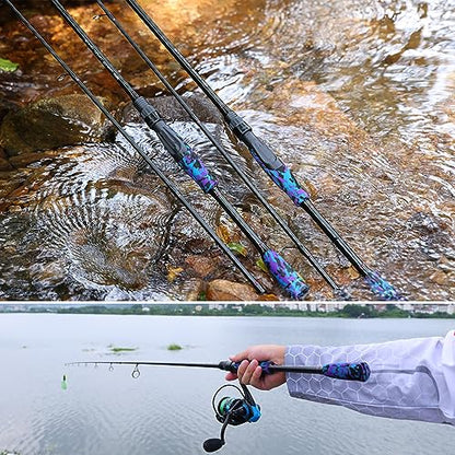 Sougayilang Fishing Rod - Medium 2Pc Graphite Composite Blank Spinning & Casting Rod, Camouflage EVA Grip, Smooth Transition Fishing Pole - color: Purple-Spinning, size: 6'10''-Medium-Moderate