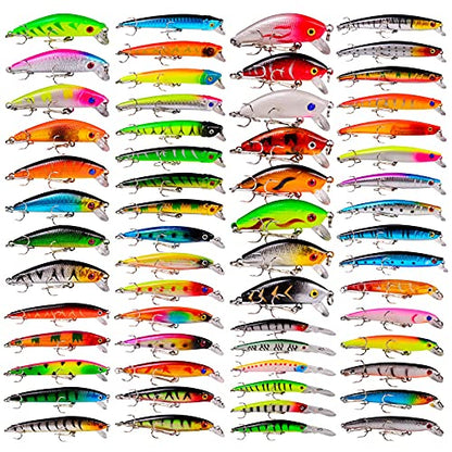 Bass Fishing Lures Kit Set Topwater Hard Baits Minnow Crankbait Pencil VIB Swimbait for Bass Pike Fit Saltwater and Freshwater - color: 011-59pcs