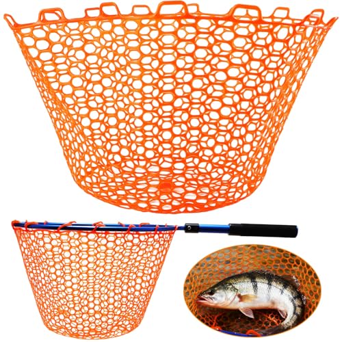 Dovesun Rubber Fishing Net Replacement Netting Without Handle Clear Black Fishing Nets for Fish Fly Fish Landing Net Bag for Freshwater Saltwater Foldable Trout Net Rubber Mesh 5 Sizes White Black Red - color: Red, size: 15.6"dia-11.7"depth(48"Circumferen