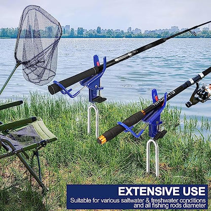 LBW Fishing Rod Holders for Bank - Fishing Pole Holders for Ground, Shore, Beach 360 Degree Adjustable Rod Holders 2 Pack