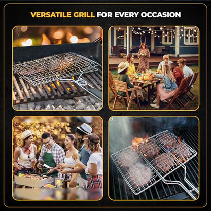 UPGRILLZ Fish Grill Baskets for Outdoor Grill Vegetables, Fish Grilling rack for Grill, BBQ Grilling Basket, Stainless steel Grill Basket for Veggies, shrimp Includes 50 skewers, Silicon Brush, and Carry Bag