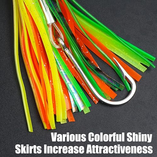 Saltwater Fishing Lures 6/9inch Trolling Lures for Marlin Mahi Tuna Dolphin Shark Big Game Deep Sea Fishing Baits Squid Skirts Rigged Hooks Ocean Gear Tackle - color: Yellow-1pcs, size: 6inch
