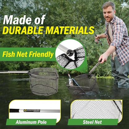 8-Inch Fishing Net - Lightweight Aluminum, Steel, and Nylon Bait Net for Catch and Release or Sport Fishing in Salt and Freshwater by Wakeman - size: 24" x 8" x 10"