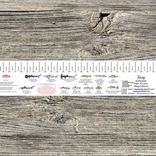 STATE COASTAL FISH RULER with FISH ID and FISHING REGULATIONS - 50 INCH RULER DECALS - style: Texas