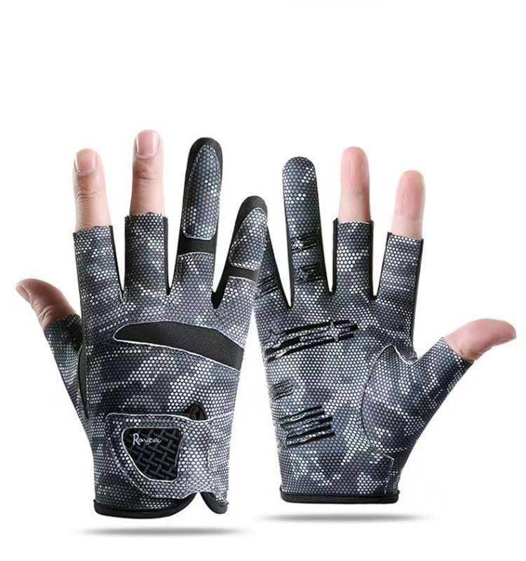UPF50+-Sun-Fishing-Gloves 3-Cut Fingers Anti-Slip Breathable Sun Gloves for Men Women, Fly Fishing Accessories