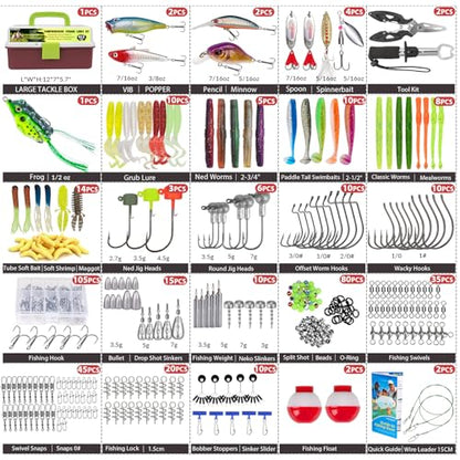 THKFISH Fishing Lures Kit, Bass Fishing Gear Kit for Freshwater Tackle Box with Tackle Included Topwater Baits, Swimbaits, Frog, Fsihing Bait Accessories Gift for Men - color: 413pcs Tackle Box Kit
