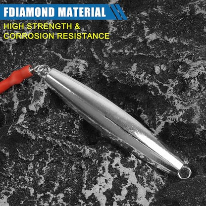 Diamond Jig Saltwater Fishing Lures Casting Jigging Spoon with Tube Tail Stainless Steel Hooks Trolling Lures Striped Bass Metal Jig for Deep Sea Surf Fishing Bottom Dragging Sinking - color: Red, size: 4 oz