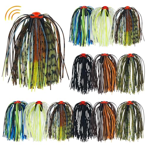 OROOTL Silicone Jig Skirts Spinnerbait Skirt Replacement Bass Fishing Lures for DIY Spinner Baits Buzzbaits Squid Jig Accessories - color: B-Skirts with Rattles-12pcs