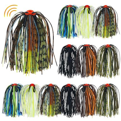 OROOTL Silicone Jig Skirts Spinnerbait Skirt Replacement Bass Fishing Lures for DIY Spinner Baits Buzzbaits Squid Jig Accessories - color: B-Skirts with Rattles-12pcs
