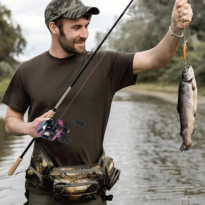 Baitcasting Reel,Carbon Fiber Drag Fishing Baitcaster Reels, Bait Cast Reel With 7.2:1 Gear Ratio 10+1 Ball Bearings 17.6lbs Max Drag Right Hand，Fish Gift For Man - color: XUANCAI