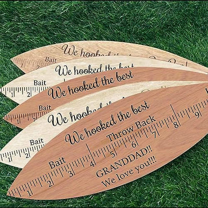 BYFDIY Custom Fish Ruler Wooden Personalized Engraved Fish Measurement Tool Father Gifts for Men Dad Fishing Lovers