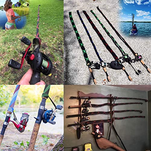 Rod Cover Sleeve,6 Pack Fishing Rod Socks for Fly Spinning Casting Sea Rod, Braided Mesh Fishing Pole Gloves Protector Gear w/ 6 Pack Rod Ties Straps,Fishing Accessories Tools,1 Dozen Kit by STSTECH