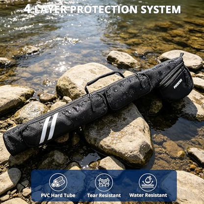 PEKREWS Fly Rod Case, 30.5 inch Fly Fishing Bag Fit 9' 4-Piece Fly Rod and Reel with Padded Reel Pouch, 2 Side Pockets, Portable Hard Travel Fishing Rod Case with Shoulder Strap, Pole Tube For Angler - color: Black