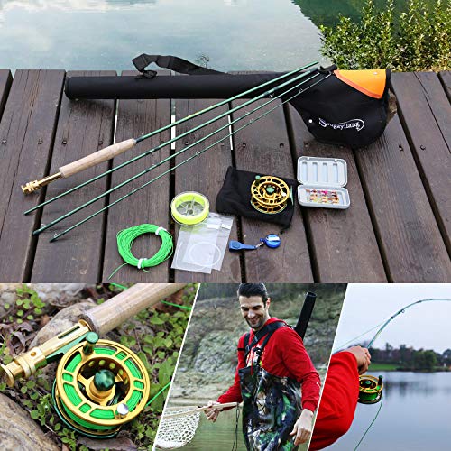 Sougayilang Fly Fishing Rod Reel Combos with Lightweight Portable Fly Rod and CNC-machined Aluminum Alloy Fly Reel,Fly Fishing Complete Starter Package - color: Fly Fishing Full Kit 5-6#-Green