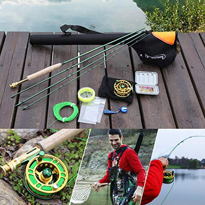 Sougayilang Fly Fishing Rod Reel Combos with Lightweight Portable Fly Rod and CNC-machined Aluminum Alloy Fly Reel,Fly Fishing Complete Starter Package - color: Fly Fishing Full Kit 5-6#-Green
