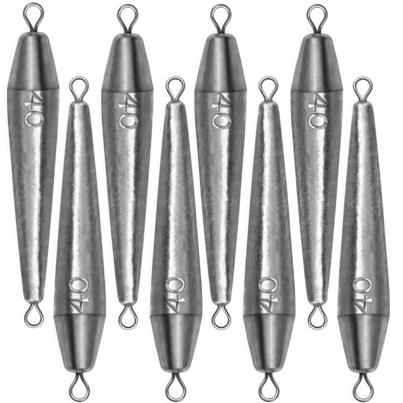 10PCS Fishing Weights, Inline Trolling Bullet Sinkers Double Ring Torpedo Fishing Weights Lead Drop Shot Fishing Weight Sinkers - 20g-50g - size: 1.5 oz - 8 Pack