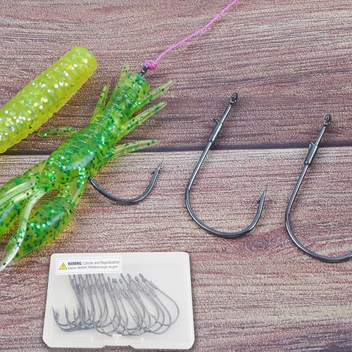 Fishing Worm Hooks - Heavy Cover Flipping Hooks with Bait Keeper Straight Shank Worm Hook Bass Fishing Drop Shot Hook Weedless Wacky Neko Rig Hooks Punching Pitching Bait Hooks Freshwater