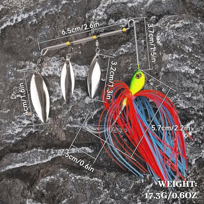 Spinner Baits for Bass Fishing | Hard Metal Jig SpinnerBaits, Fishing Jigs buzzbait for Bass Salmon Pike Trout Snakehead, 5 Pack, multicolor