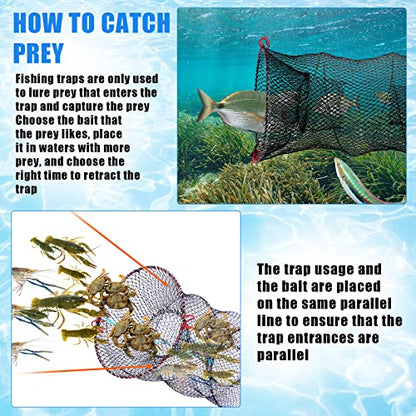 Windyun 3 Pcs Fishing Cast Net with Heavy Duty Sinker Portable Folded Lobster Crab Trap Fishing Net with Long Robust Telescopic Handle Freshwater Saltwater Bait Fishing Accessories - size: 4 Ft