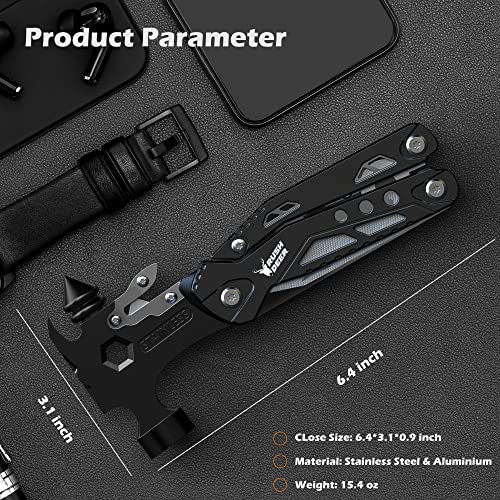 Rush Deer Camping Essentials Multitool,16 in 1 Multi Tool Survival Gear with Hammer, Pliers, Knife, Screwdrivers, Bottle Opener & Car Safety Hammer, for Camping, Hiking, Gift for Dad Him - style: Upgraded Version