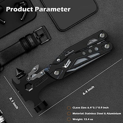 Rush Deer Camping Essentials Multitool,16 in 1 Multi Tool Survival Gear with Hammer, Pliers, Knife, Screwdrivers, Bottle Opener & Car Safety Hammer, for Camping, Hiking, Gift for Dad Him - style: Upgraded Version