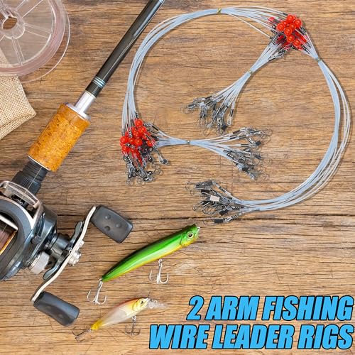 Fishing Leaders Saltwater Fishing Rigs Fishing Wire Leaders with Swivels Snaps High-Strength Fishing Leader Line Rig Bottom Rig Nylon Steel Sea Surf Fishing Rigs Tackle 1Arm 2Arms - color: Blue Nylon, style: 2 Arm, 12pcs
