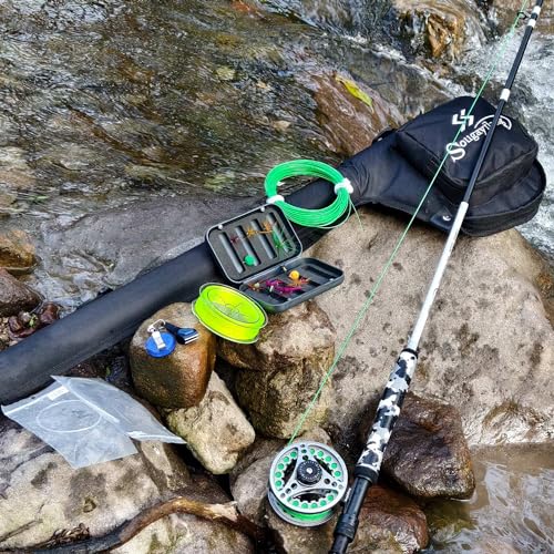 Sougayilang Standard Fly Fishing Combo Starter Kit, 5/6 Weight 9' Fly Rod with SuperPolymer Handle, Accessories, Carrying Case, Fly Box Case & Fishing Flies - color: Black