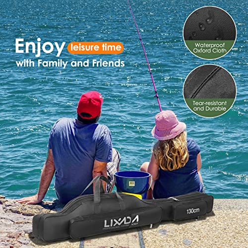 Lixada Fishing Rod Case, Portable Folding Fishing Rod Case Fishing Pole Reel Storage Bag Fishing Gears Organizer - size: 130cm