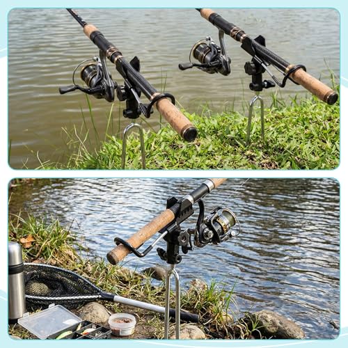6 Pcs Fishing Rod Holder for Ground Upgraded Bank Fishing Pole Holders Adjustable Extra Long Drill Rod Stand for Catfish, Beach, Mud, Gifts for Men Birthday Christmas - color: Black
