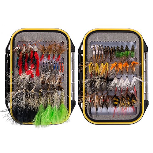 BASSDASH Fly Fishing Flies Kit Fly Assortment Trout Bass Fishing with Fly Box with Dry/Wet Flies, Nymphs, Streamers, Popper - style: 72 Pcs Assorted Flies Kit