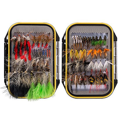 BASSDASH Fly Fishing Flies Kit Fly Assortment Trout Bass Fishing with Fly Box with Dry/Wet Flies, Nymphs, Streamers, Popper - style: 72 Pcs Assorted Flies Kit