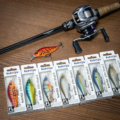 Flat Sided Japanese-Style Crankbait Elfin Shad – Medium Diving Bass Fishing Lure, Hard Bait Shad Crankbait for Freshwater Velrifya - color: 0B 3-Color Pack