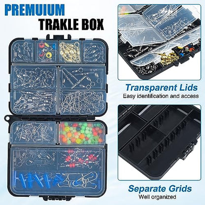 SILANON Fishing Swivels Tackle Kit, 174pcs Include Barrel Swivels,Sinker Slides,3 Way Swivels,Duo Lock Snaps,Barrel Snap Swivels Fishing Tackle Box Set for Bass Trout Saltwater Freshwater - style: 174pcs Kit