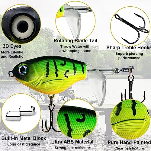 3 Pcs Topwater Fishing Lures, Whopper Popper Fishing Lures Pencil Plopper Floating Lures for Bass